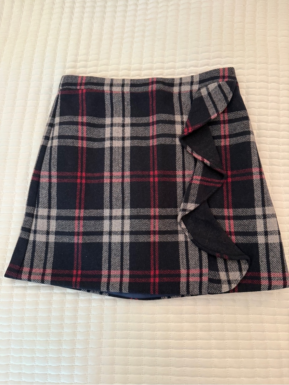 Mercantile Plaid Ruffle Mini Skirt - Navy, Gray & Pink
